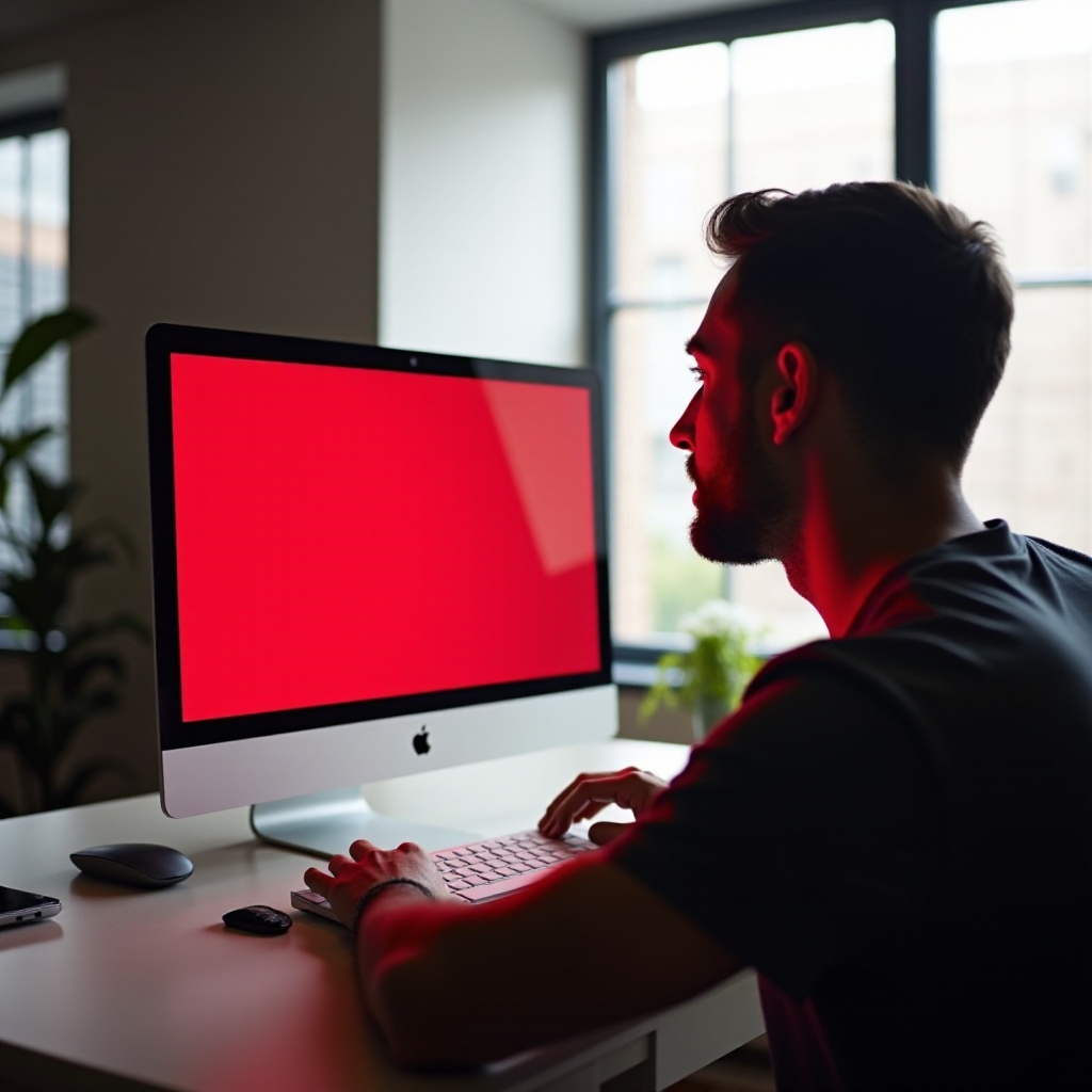 het computerscherm heeft een rode tint