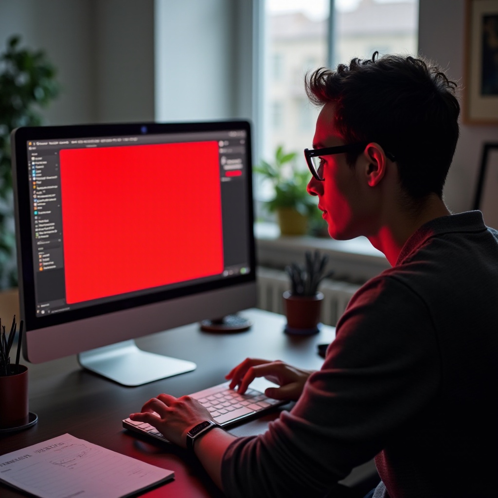lo schermo del computer è con una tinta rossa